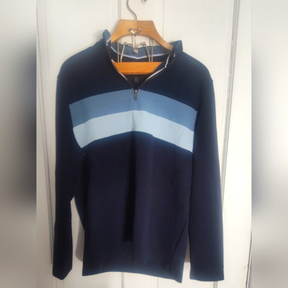Magaschoni slim fit scuba neck color block zip up pullover